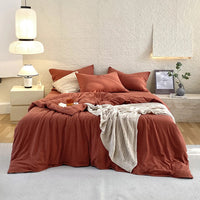 Housse de couette terracotta avec boutonnière sur les taies d’oreiller