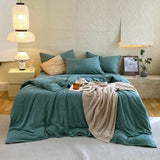 Ensemble housse de couette coton vert avec boutonnière sur les taies d’oreiller