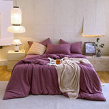 Ensemble housse de couette coton parme avec boutonniere sur les taies d'oreiller