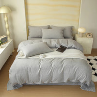 Housse de couette coton gris avec boutonniere 