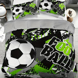 Housse de couette noir et vert avec un ballon de foot
