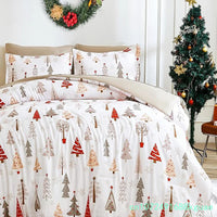 Parure de lit de Noel à motif sapin rouge beige grs