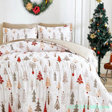 Parure de lit de Noel à motif sapin rouge beige grs