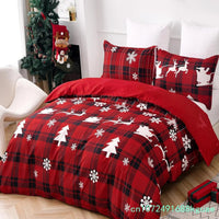 Parure de lit rouge avec motif sapin blanc