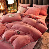 Ensemble parure de lit rose en velours ultra doux