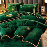Ensemble parure de lit vert foncé avec bordure marron ultra doux