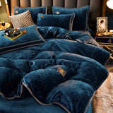 Ensemble Parrure de lit bleu velours ultra doux
