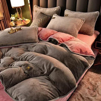 Ensemble parure de lit gris et rose Ultra doux
