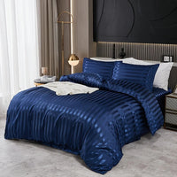 Parrure de housse à rayures bleu satiné