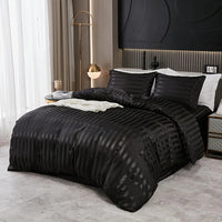 Parrure de lit de couette noir rayure satiné