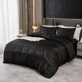 Parrure de lit de couette noir rayure satiné
