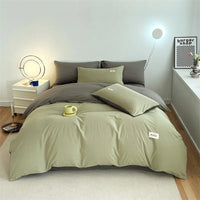 Parure de lit bicolore en tissu uni – Housse de couette et taies assorties