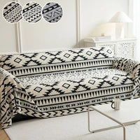 Plaid Housse de Canapé Jacquard Noir et Blanc à Motifs Géométriques