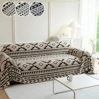 Plaid Housse de Canapé Jacquard Noir et Blanc à Motifs Géométriques