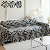 Plaid Housse de Canapé Jacquard Noir et Blanc à Motifs Géométriques