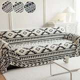 Plaid Housse de Canapé Jacquard Noir et Blanc à Motifs Géométriques