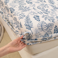 Drap Housse Blanc avec Imprimés de Fleurs Bleues