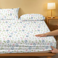 Drap Housse Blanc avec Imprimés de Plantes