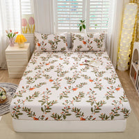 Drap Housse Blanc avec Motifs de Branches avec Fruits sur un lit