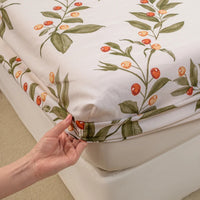 Drap Housse Blanc avec Motifs de Branches avec Fruits