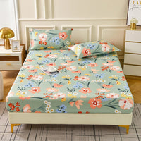 Drap Housse Vert avec Motifs de Fleurs sur un lit