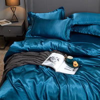 Ensemble Housse de Couette Bleue Canard en Soie Brillante