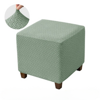 Housse de Pouf Carré Verte avec Conception Élastique, sur un fond blanc.