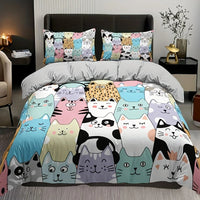 Parure de Lit 1 Personne avec Motifs de Chats Mignons sur un lit